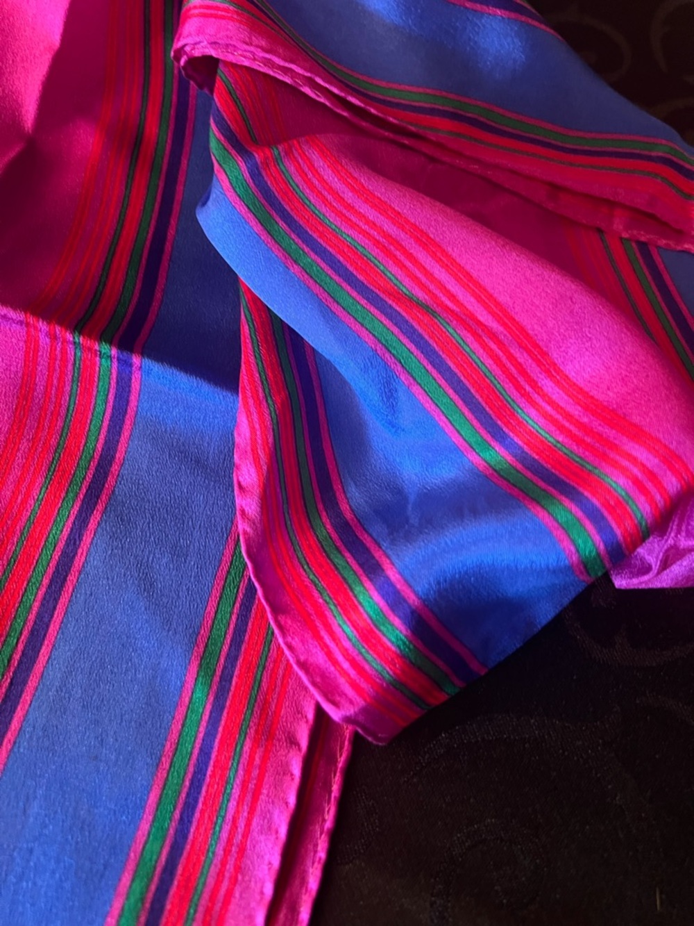 Vintage Vibrant Pink and Blue Striped Silk Scarf